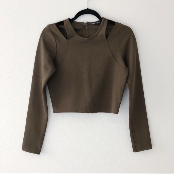 Zara Tops - Zara Olive Green Cutout Crop Top